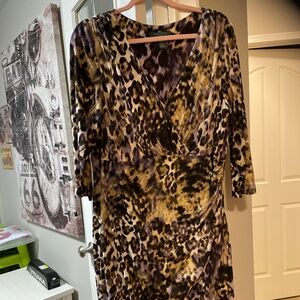 Lauren Ralph Lauren animal Print 3/4 Sleeve Ruched Faux Wrap Dress Size 4
